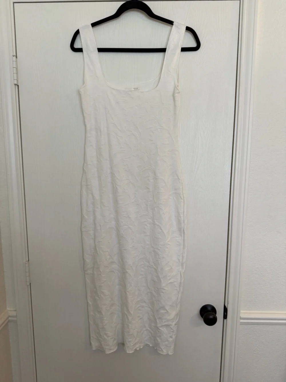 Zara White Floral Embossed Print Square-Neck Midi Bodycon Tank Dress Large - Picture 3 of 7